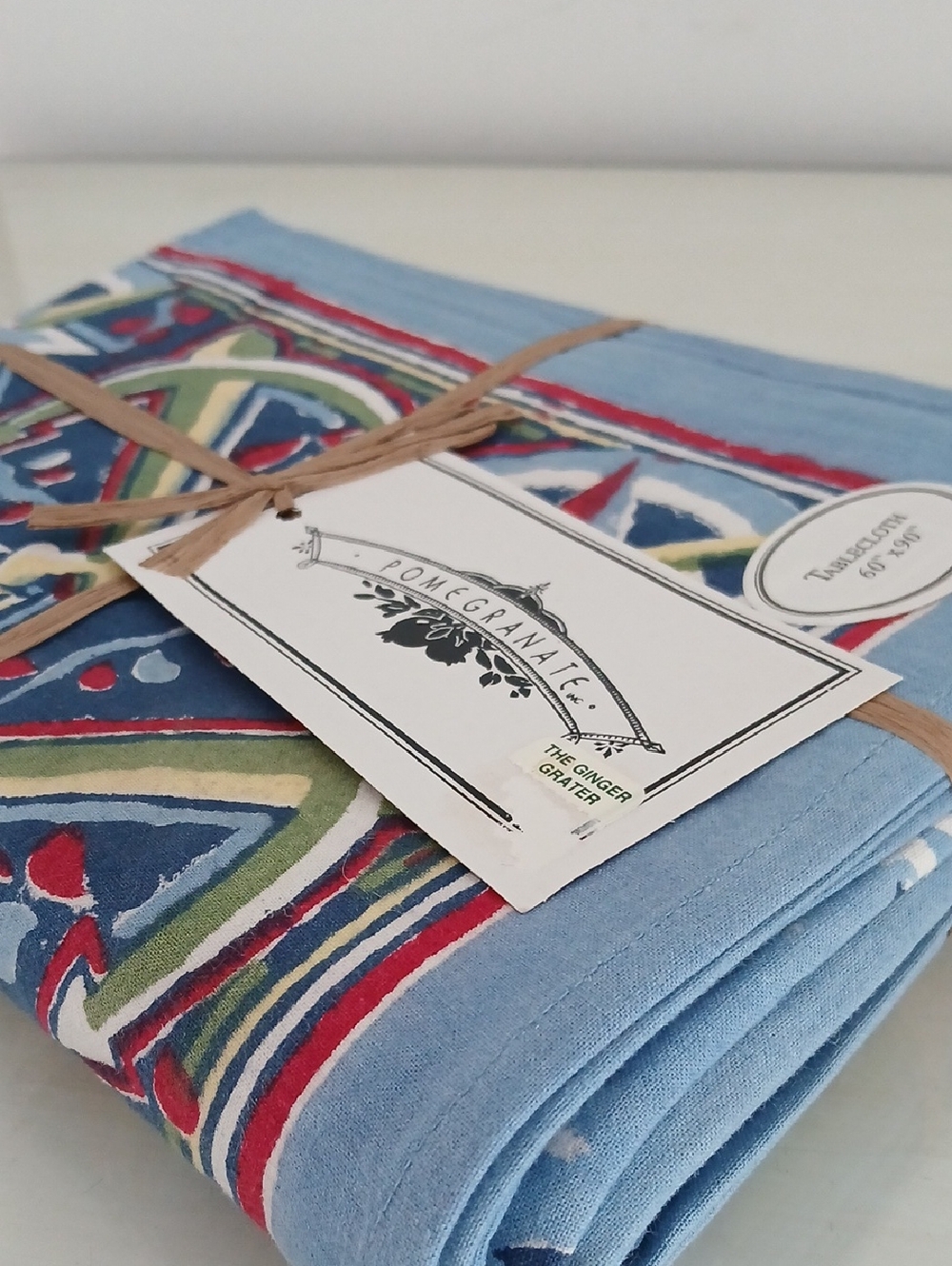 Vintage 2000 Pomegranate Red Blue Sailboat 100% Cotton Tablecloth 69x90" NWT